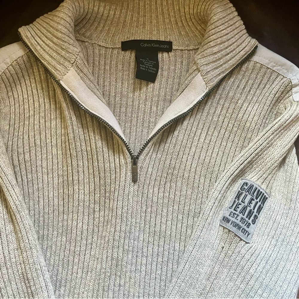 Calvin Klein Jeans Men's Beige Zip-Up Sweater